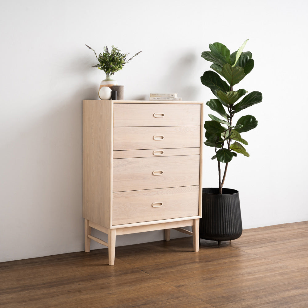 HAYTON 70cm Tall Sideboard - White Oak Solid Wood Buffet Cabinet for Dining Room, Living Room & Entryway Storage