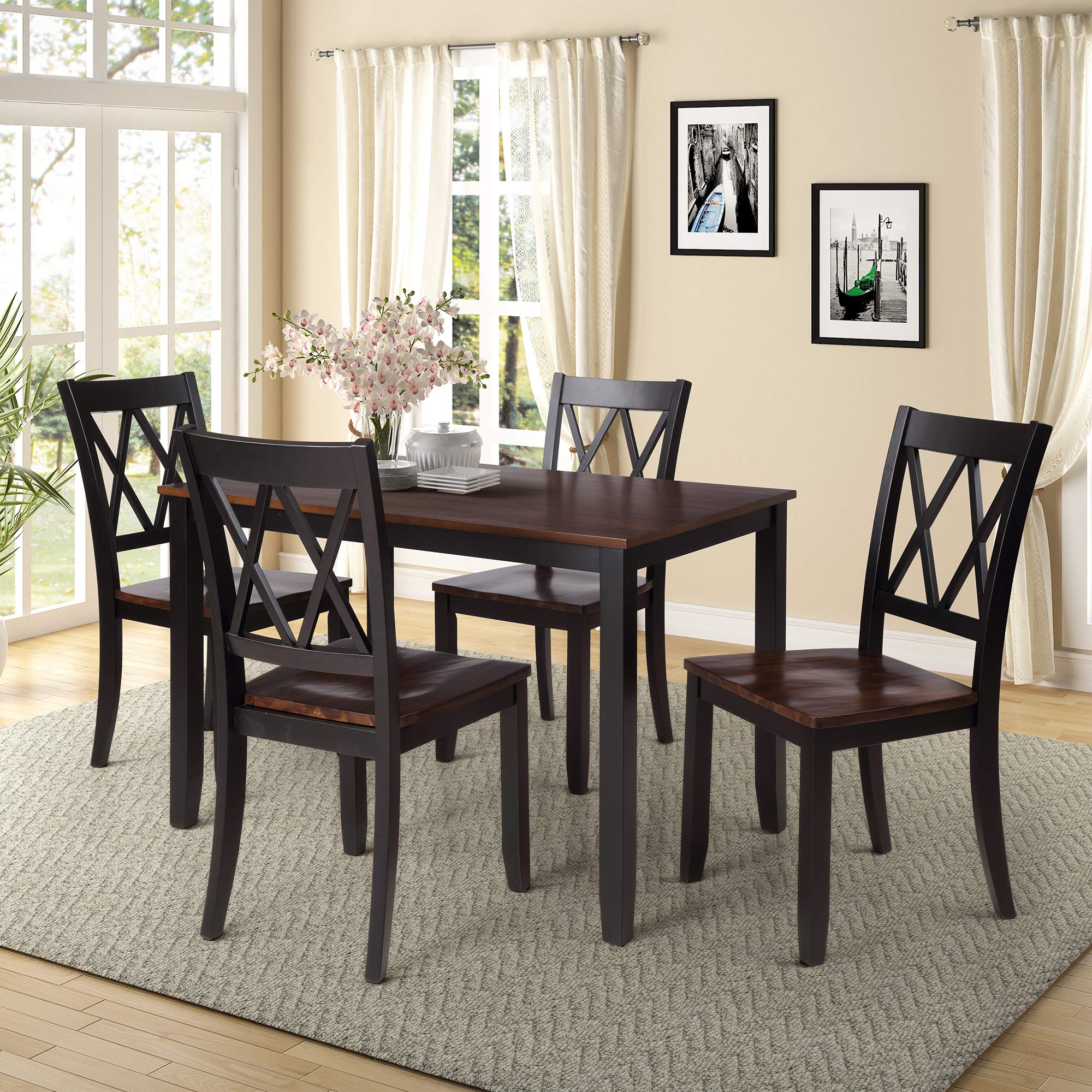 Knocbel 5-Piece Wooden Dining Table Set with 4 High Back Comfort Chairs - Elegant Black Cherry Finish Kitchen & Dining Room Furniture for Family Meals & Entertaining