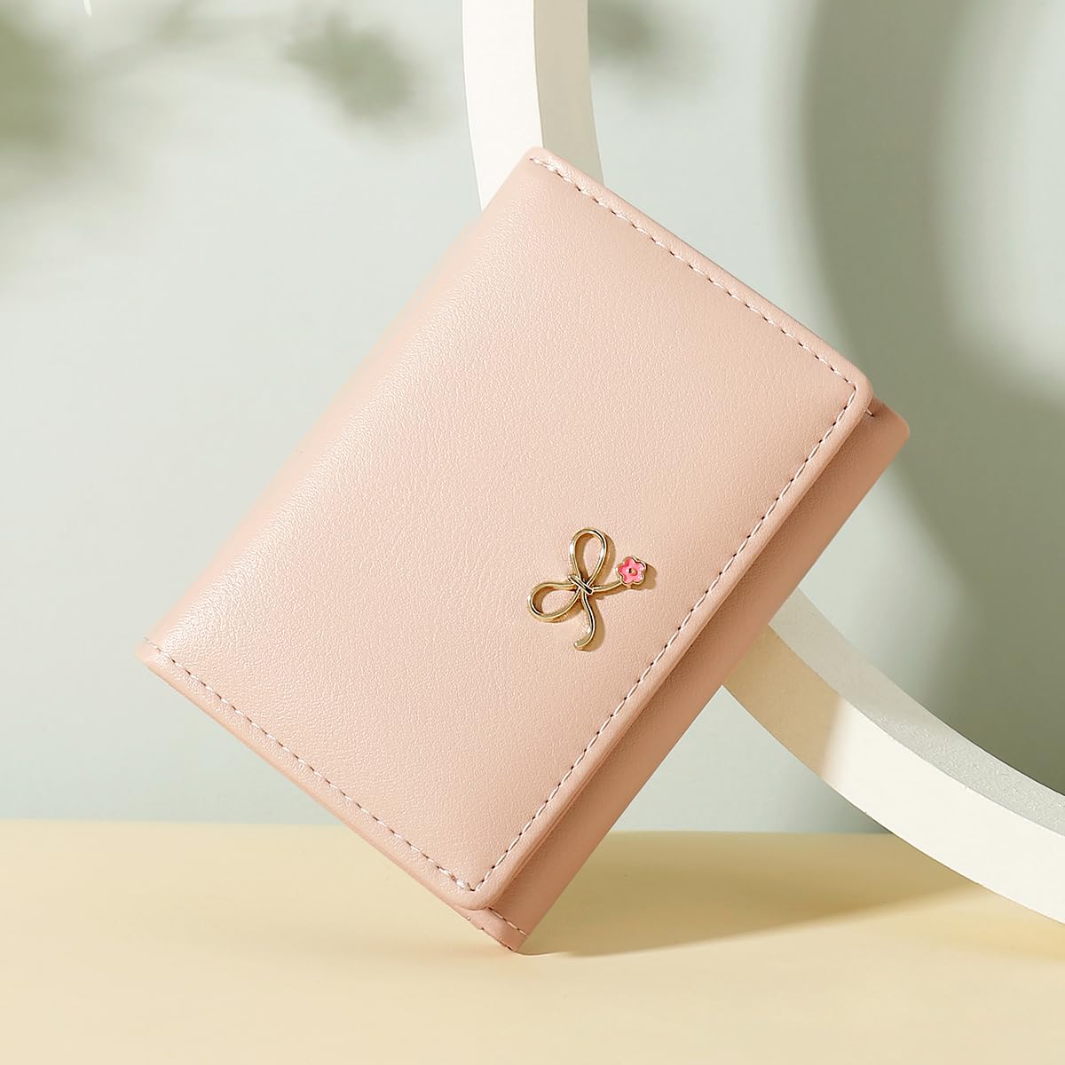 Sunwel Fashion Girls Cute Coquette Bow Wallet - Pink Floral Small Wallet with Cash Pocket, Card Holder & ID Window - Women's Purse for Everyday Use, Travel & Gift Giving (PINK)