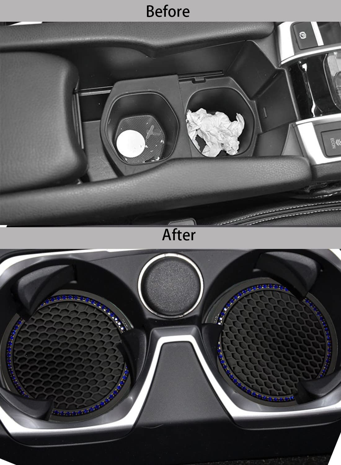 2 Pack Non-Slip Rhinestone Car Cup Coasters (2.75 Inch) - Universal Bling Drink Holders for Women - Cute Car Accessories for Coffee, Tea & Beverages - Perfect for Commuting, Road Trips & Daily Driving