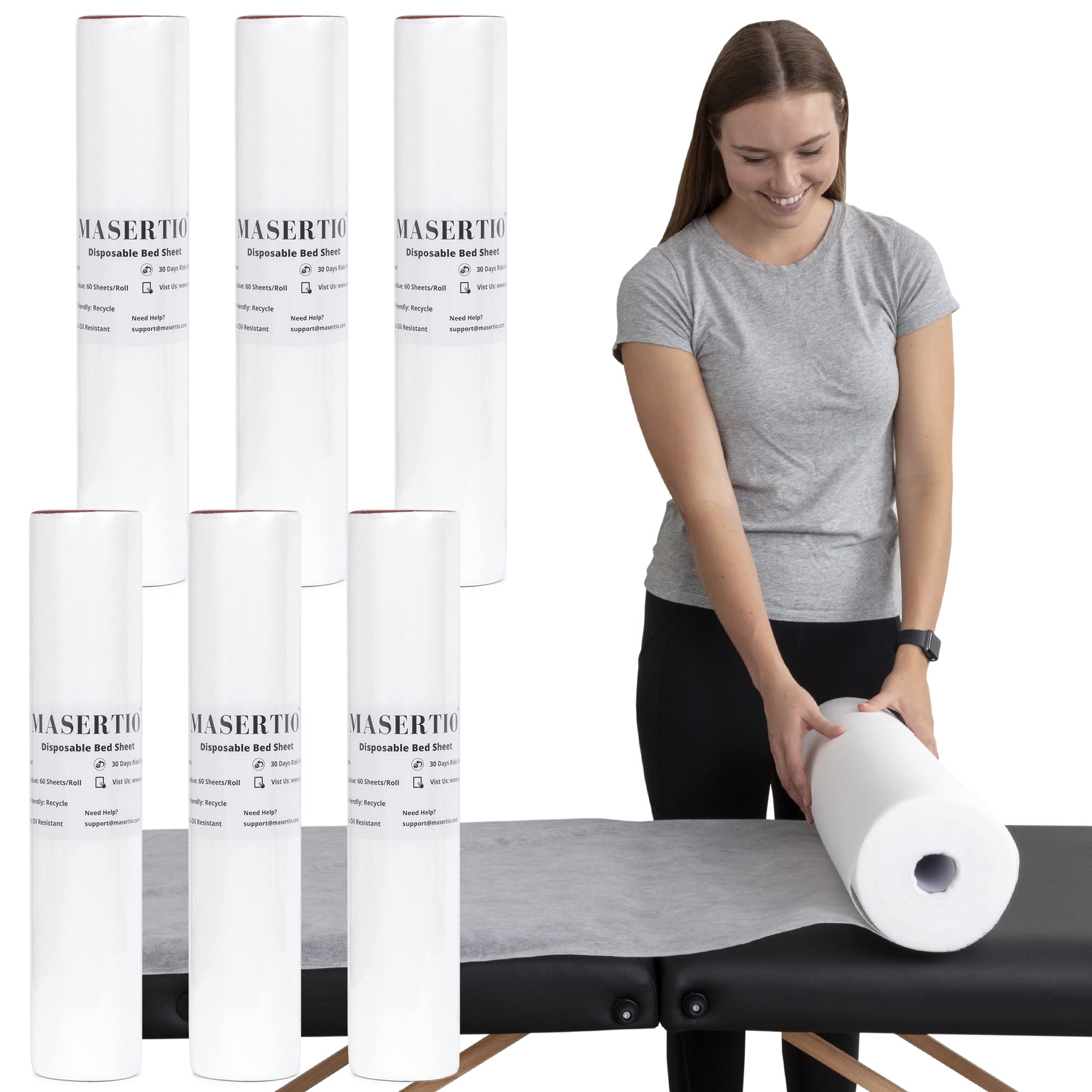 Disposable Massage Bed Cover - 6 Rolls (60 Sheets Per Roll), 31.5