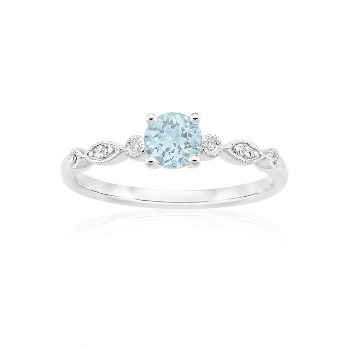 0.45ct Aquamarine and Diamond Ring in 9ct White Gold - Elegant Round Cut Gemstone Jewelry for Engagement, Wedding & Special Occasions