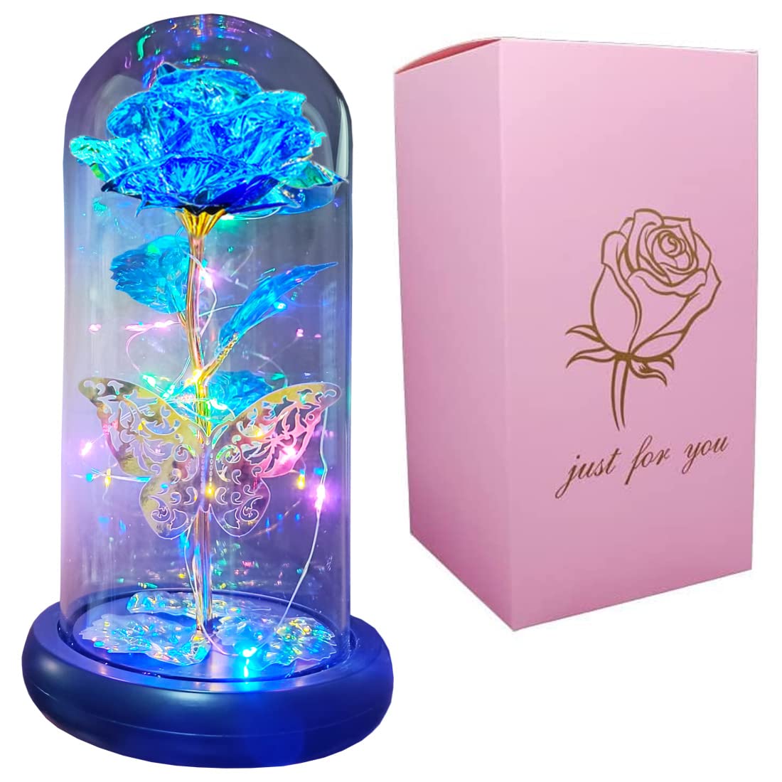 Preserved Blue Rose in Glass Dome - Eternal Rose Gift for Women, Mom, Grandma | Unique Birthday, Mother's Day Gift from Daughter | Perfect for Home Decor, Wedding Centerpiece & Romantic Keepsake