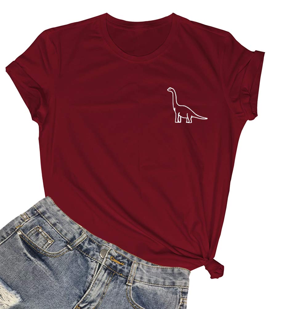 ROSEPARK Women's Funny Dinosaur Graphic T-Shirt - Cute Cartoon Dino Print Tee for Teen Girls - Casual Summer Tops for School, Streetwear & Daily Outfits