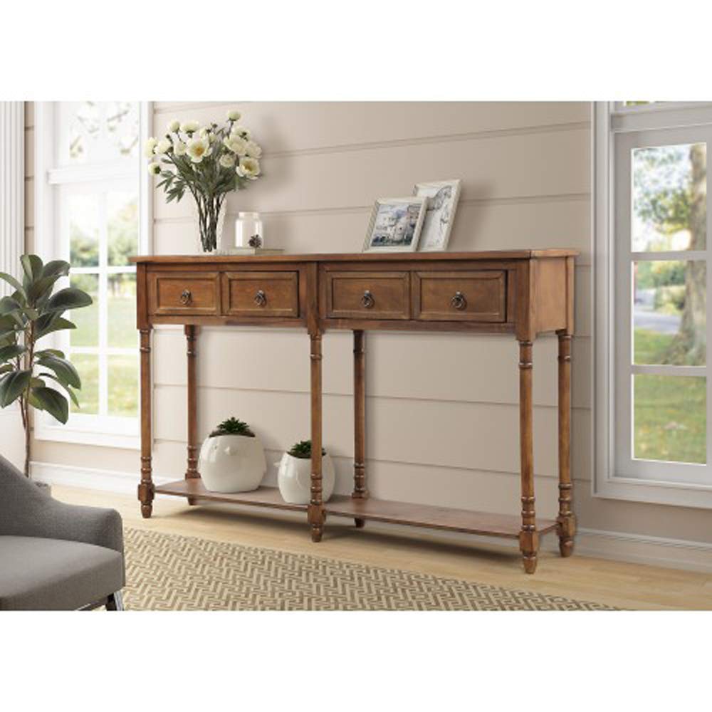 Antique Walnut Console Table with Drawers & Long Shelf - Entryway Sofa Table, Hallway Furniture for Living Room, Bedroom & Home Decor