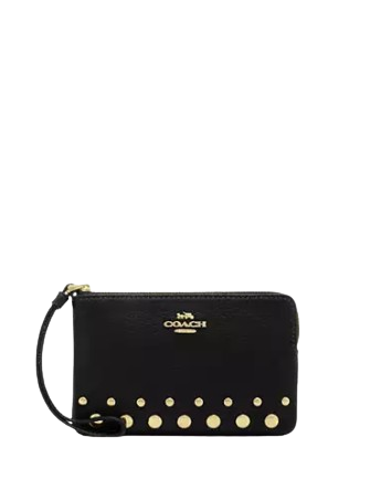 Coach Corner Zip Wristlet with Rivets - Stylish Leather Wristlet Wallet for Women | Perfect for Everyday Use, Travel & Night Out