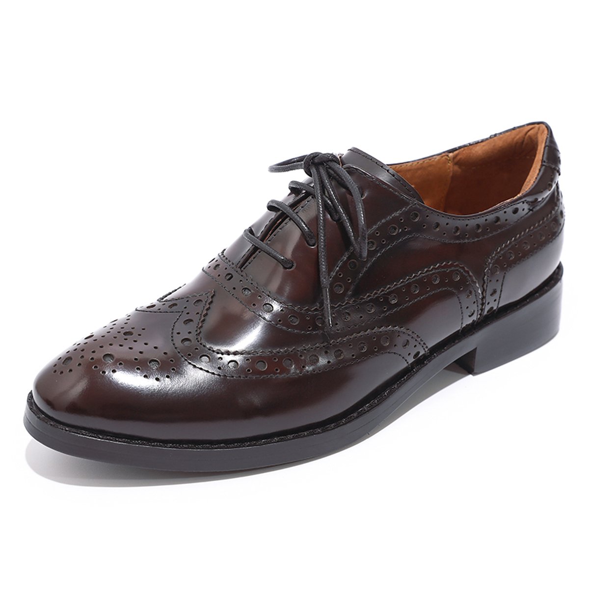 Stylish Women's Leather Wingtip Oxford Shoes - Perforated Brogue Lace-Up Design for Ladies | Perfect for Office, Casual Wear & Special Occasions