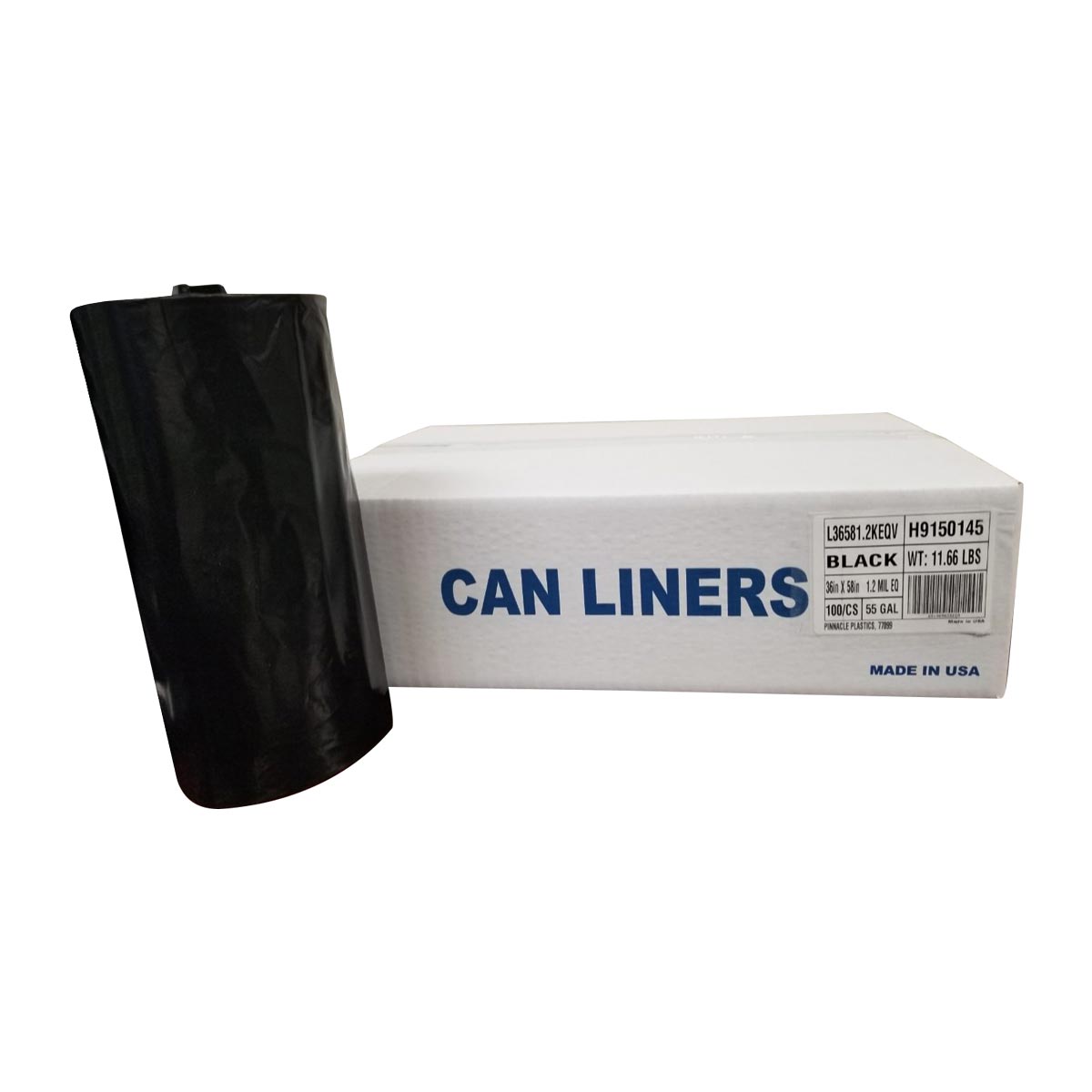 55 Gallon Black Trash Can Liners - Case of 100 Heavy Duty Garbage Bags for Kitchen, Office & Commercial Use