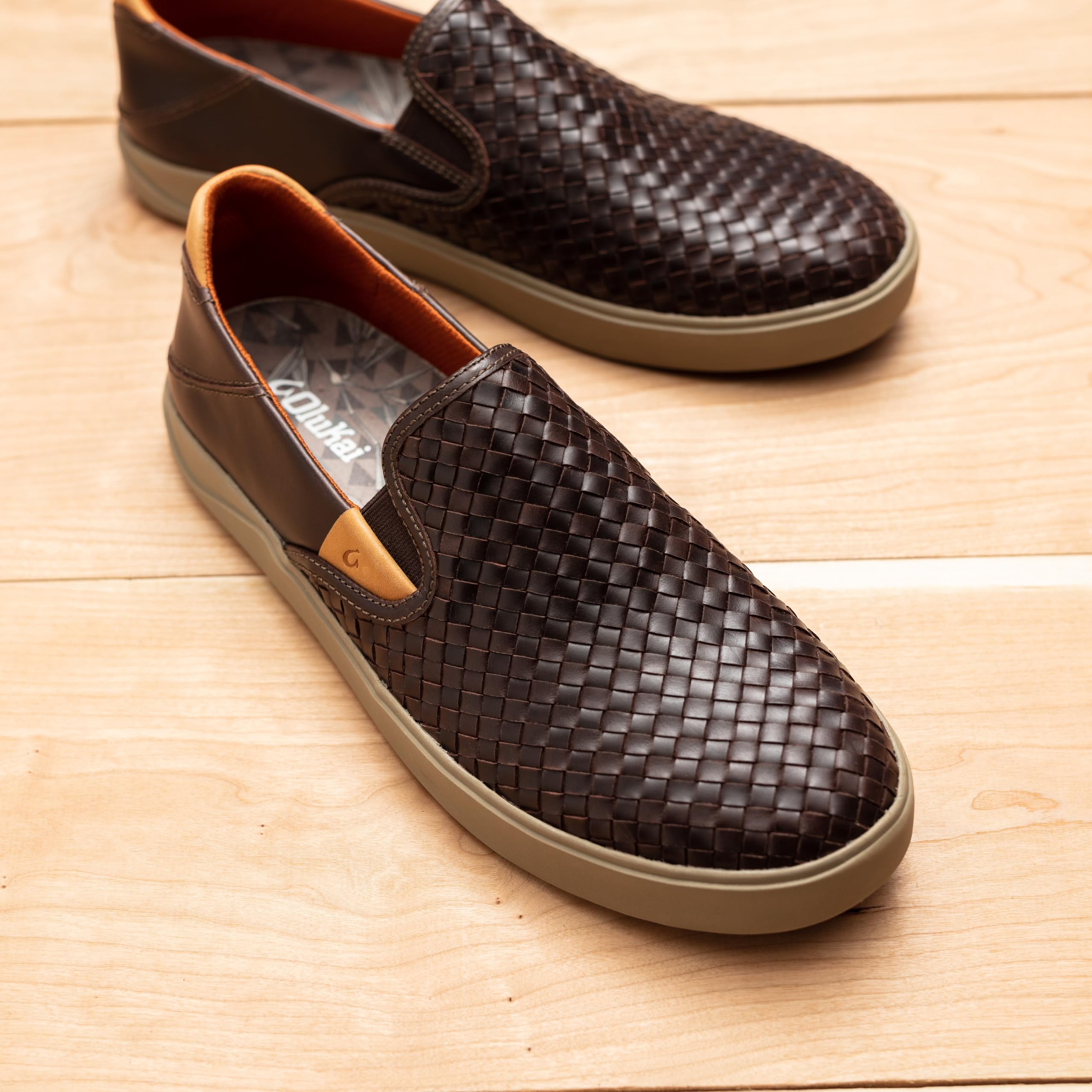 OLUKAI Lae'ahi Lauhala Men's Slip-On Sneakers - Premium Leather Comfort Shoes with Drop-in Heel & Breathable Lining for All-Day Wear | Casual Walking, Beach Vacation & Outdoor Activities