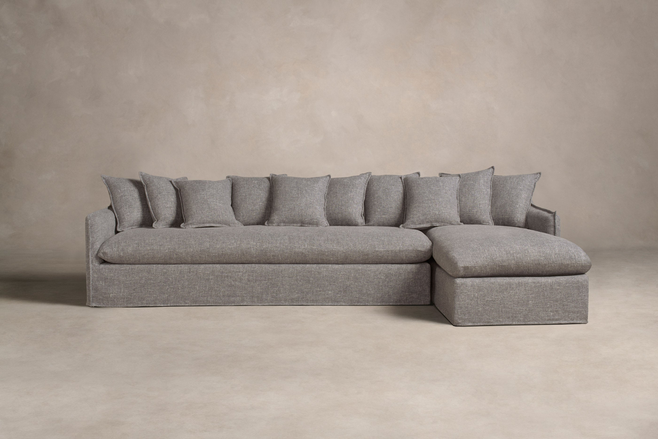 Premium Dune Sectional Sofa with Heritage Belgian Linen Upholstery in Agate - Perfect for Modern Living Rooms & Cozy Home Theater Seating