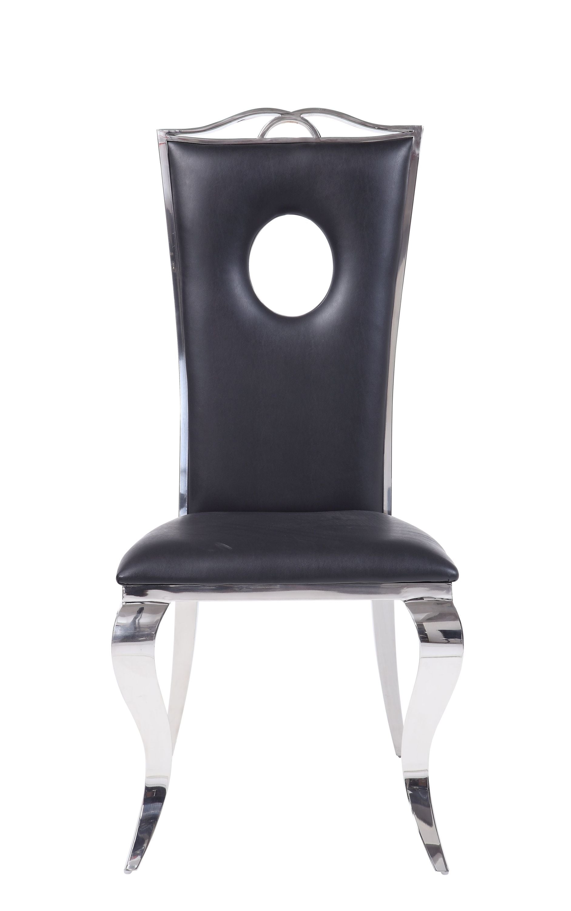 Modern Black & Stainless Steel Dining Chairs with Cutout Back Design - Set of 2 Contemporary Kitchen Chairs for Dining Room, Breakfast Nook or Office Workspace