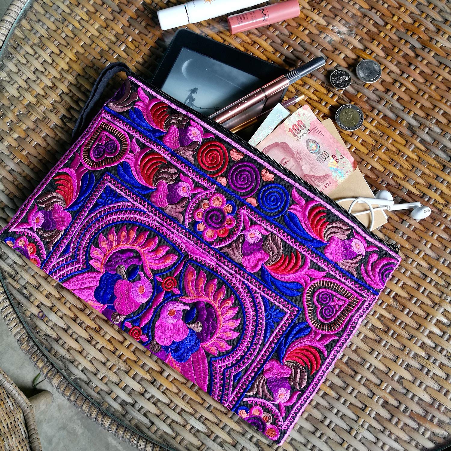 Sabai Jai Embroidered Clutch Purse with Wristlet - Large Boho Handbag for Women - Perfect for Weddings, Parties & Evening Events