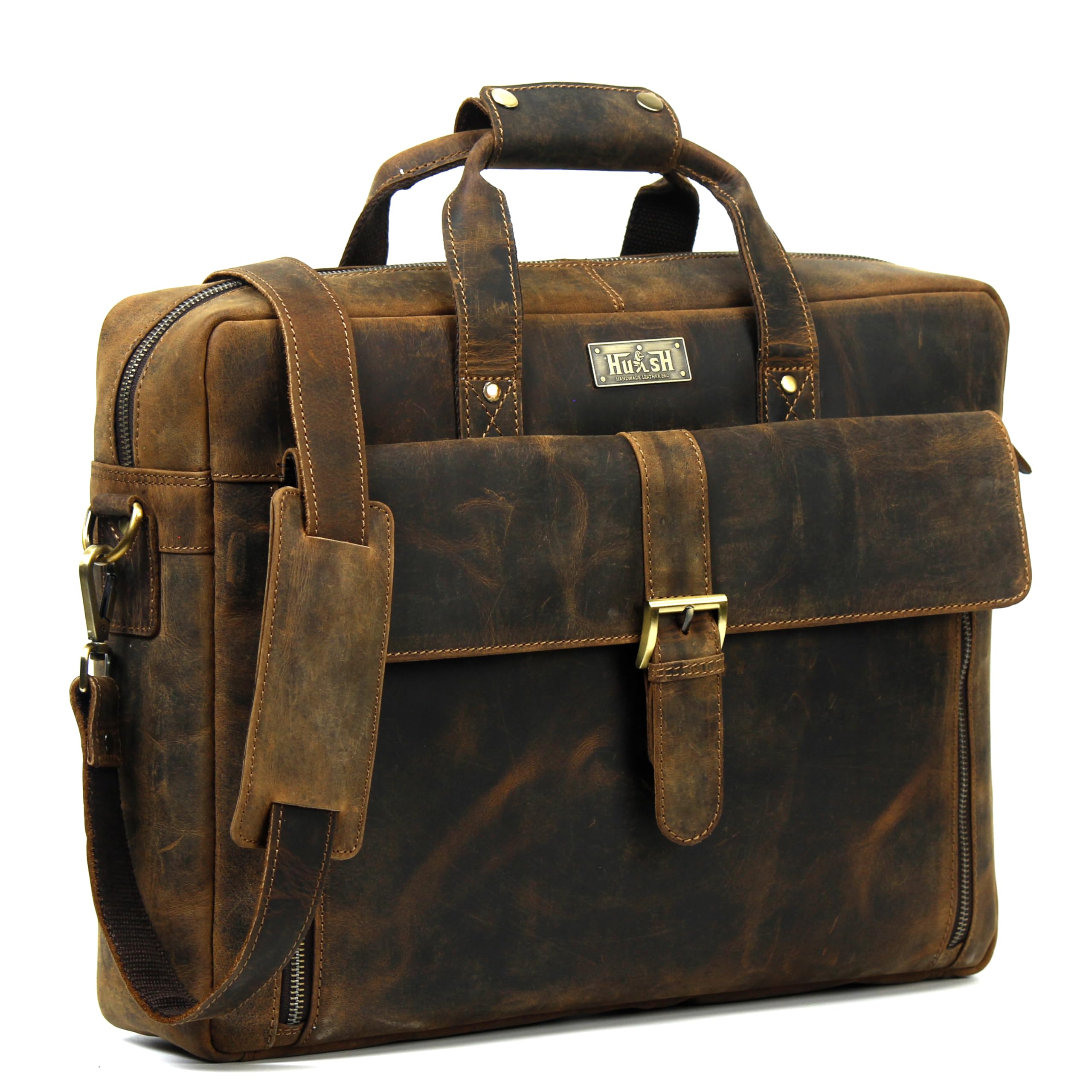 Premium Genuine Leather Briefcase for Men - 17 Inch Laptop Bag for Business & Office - Professional Work Bag for MacBook, Business Travel & Daily Commute