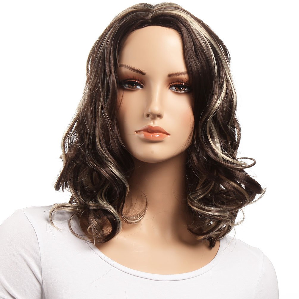 GOTTA Medium Shoulder Length Synthetic Wigs for Women - Heat Resistant 100% Kanekalon Hair, Mixed Brown & White, 18 Inch (6+26) - Perfect for Cosplay, Costume Parties & Everyday Fashion