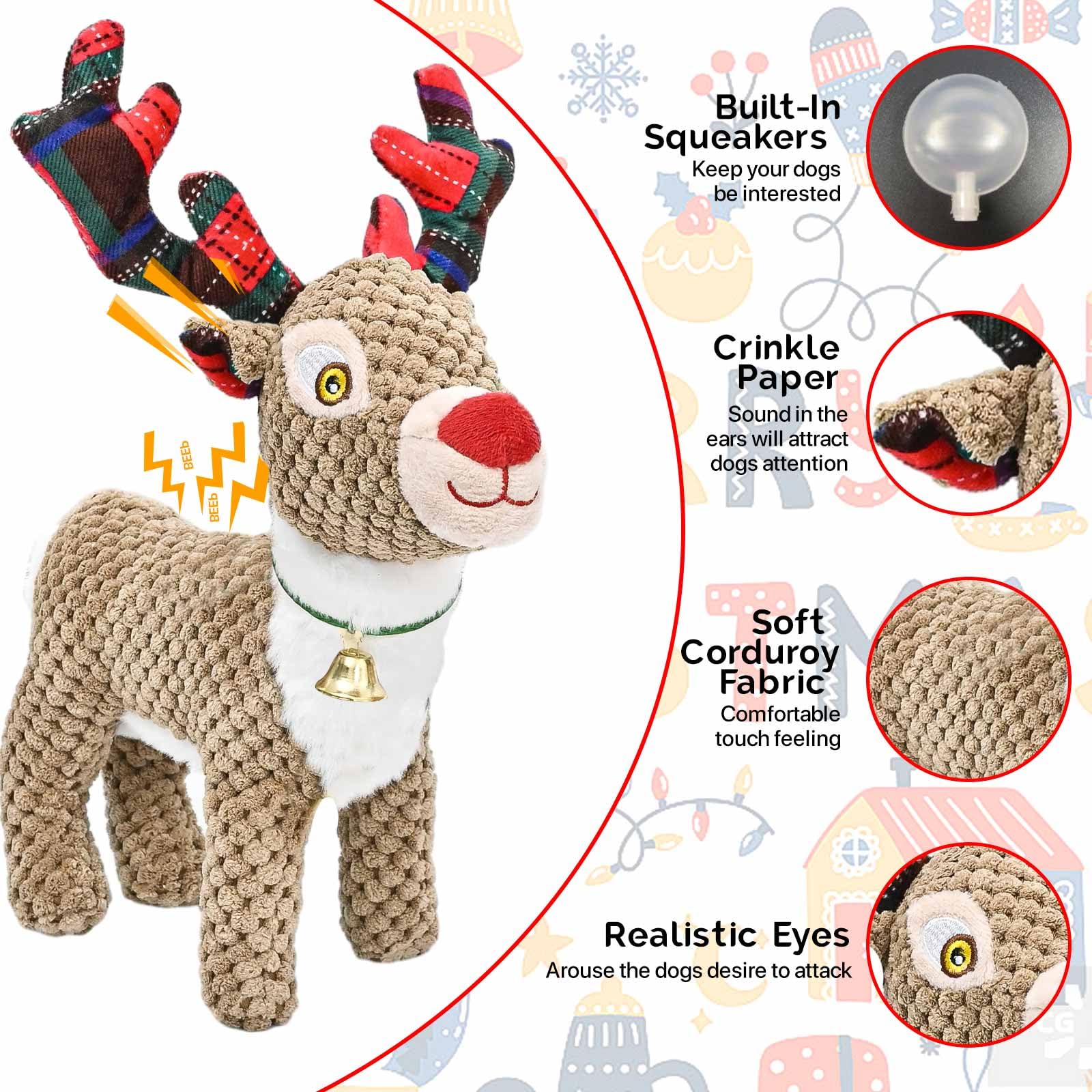 **Durable Christmas Dog Toys for Large, Medium & Small Breeds - Plush Squeaky Stuffed Animals, Interactive Puppy Toys - Perfect for Playtime, Training & Birthday Gifts**    *(Ideal for Holiday Fun, Indoor/Outdoor Play & Dog Training Rewards)*