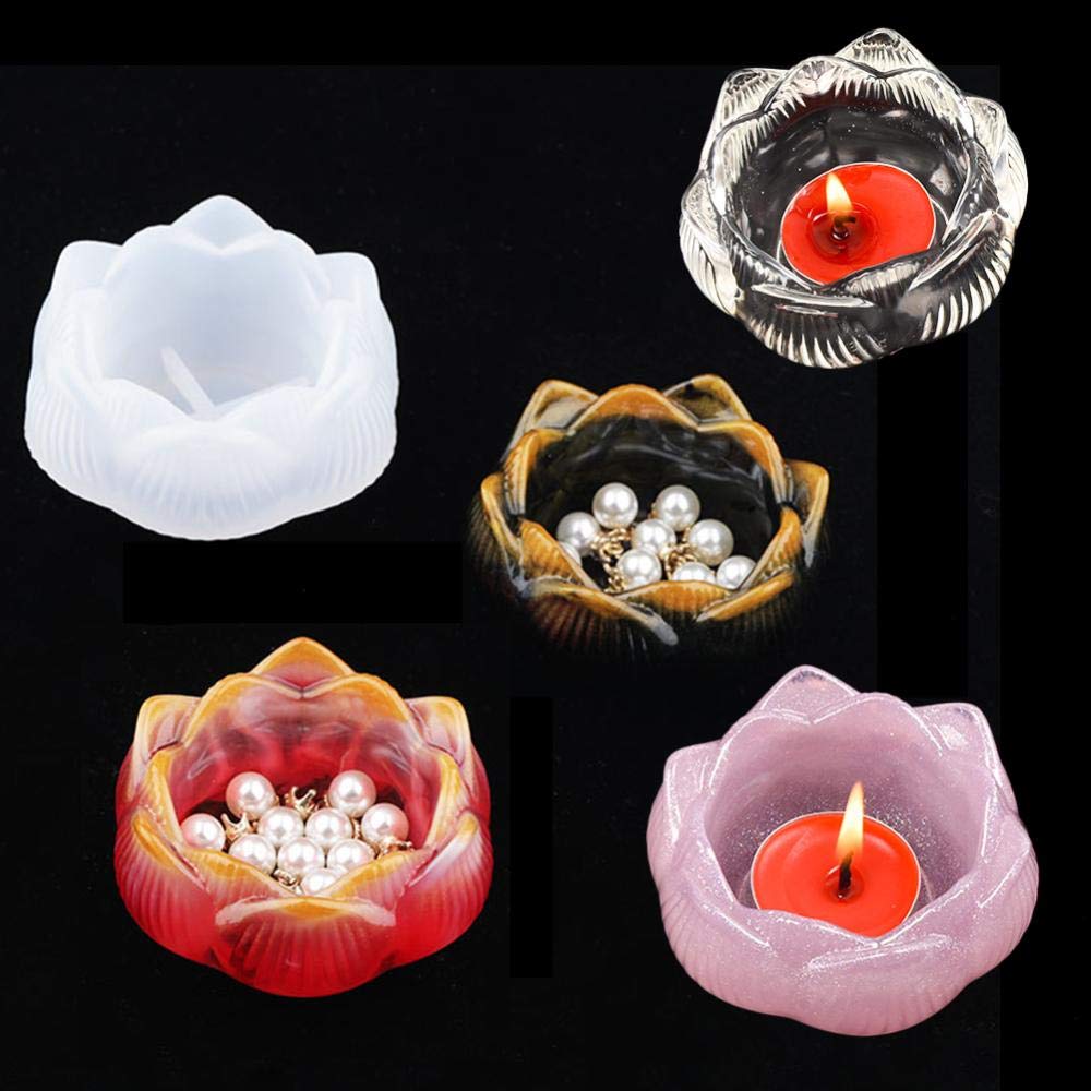 Lotus Shape Ashtray Candlestick Crystal Epoxy Mold - Handmade DIY Jewelry Resin Casting Molds for Necklace, Earrings & Beads - Clear Silicone Storage Box - Perfect for Home Decor, Crafting & Gift Making