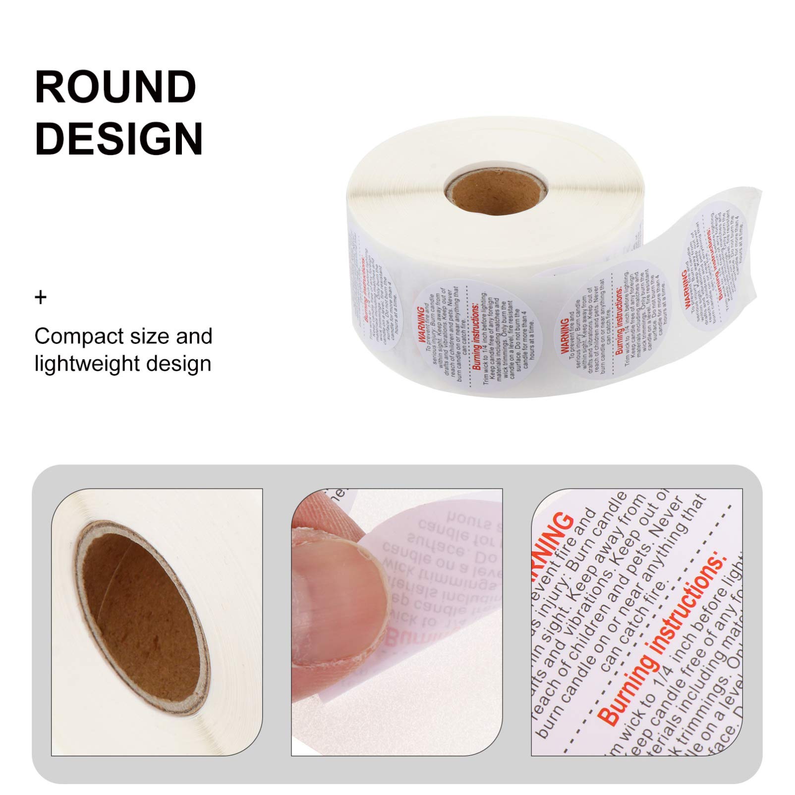 Candle Warning Stickers - Self-Adhesive PVC Round Labels for Candle Jars, Music Boxes & Camera Candles - Burning Instruction Safety Labels - Perfect for DIY Crafts, Wedding Favors & Home Decor