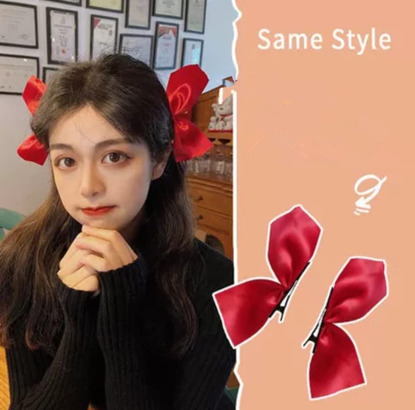 Elegant Satin Ribbon Hair Clips for Women & Girls - 3 Pairs of Red & Black Bowknot Side Hairpins | Perfect for School, Parties, Weddings & Everyday Hair Accessories
