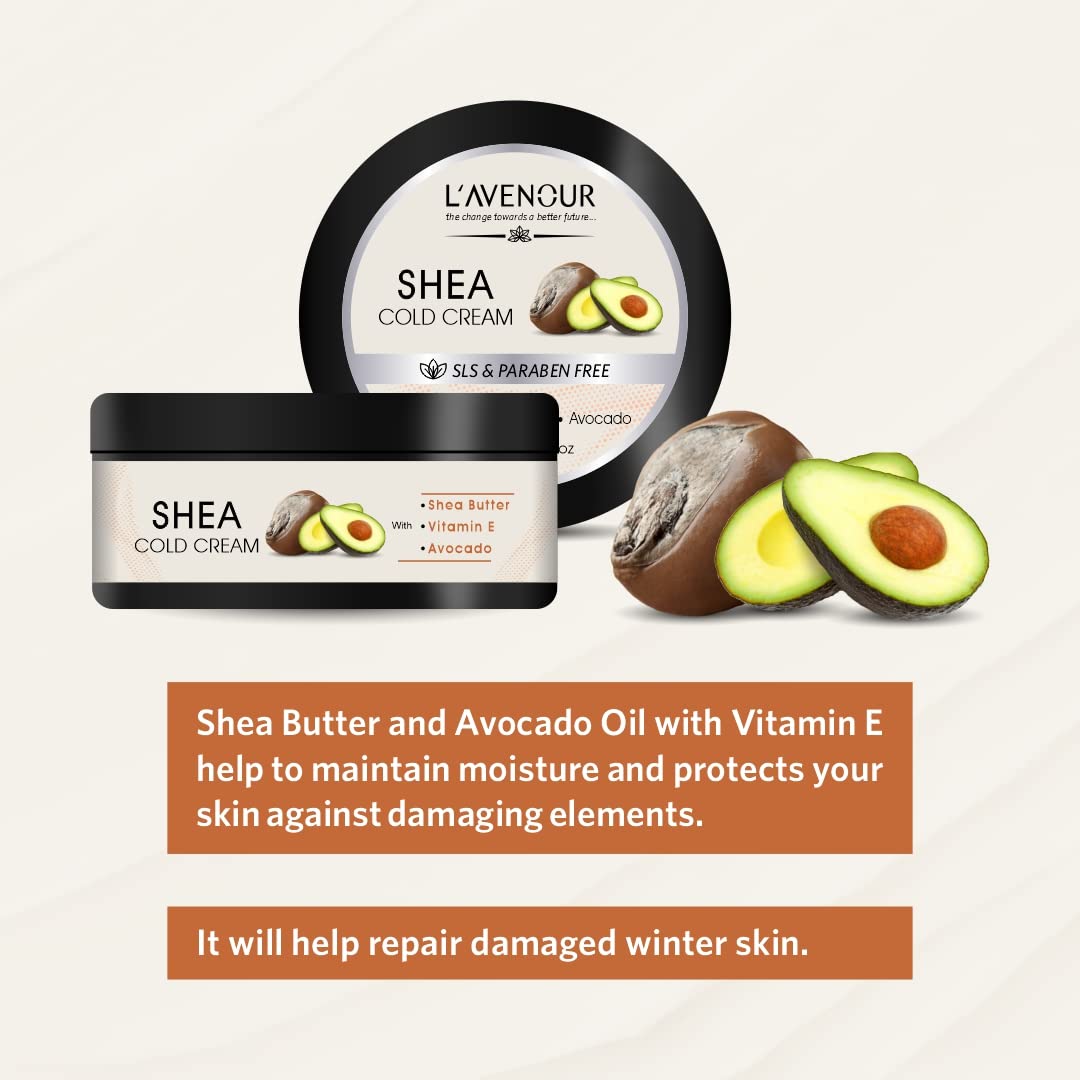 L'avenour Shea & Aloe Vera Cold Cream for Dry Skin - Vitamin E Enriched with Shea Butter, Aloe Vera, Avocado - SLS & Paraben Free Moisturizing Cream for Hands & Body - 200ml (Pack of 2) | Perfect for Winter Care, Night Routine & Sensitive Skin Hydration