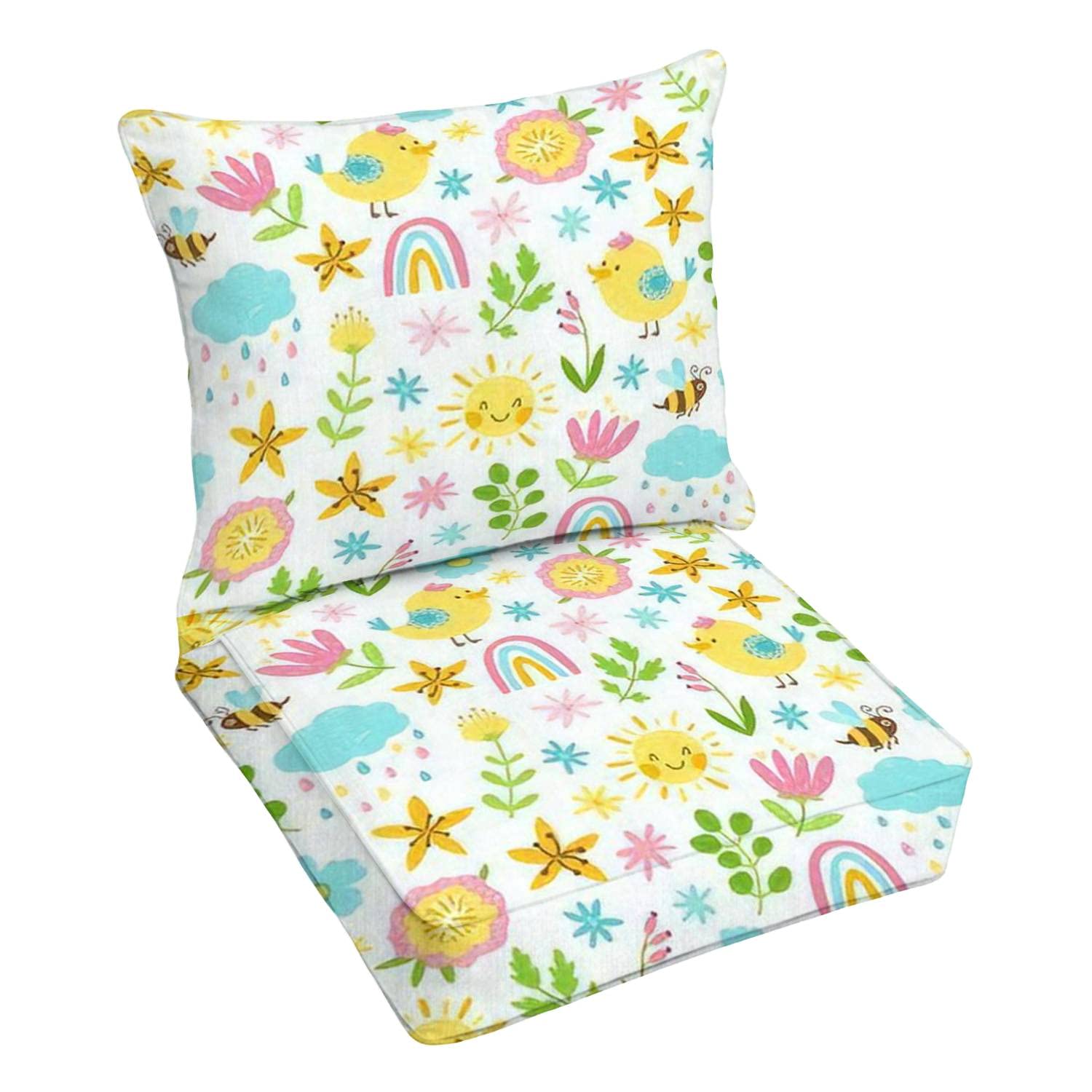Premium Outdoor Deep Seating Cushion Set - Colorful Cartoon Doodle Design, Spring Seamless Construction - Replacement Cushions for Patio Lounge Chairs & Conversation Sets - Perfect for Backyard, Poolside & Garden Relaxation