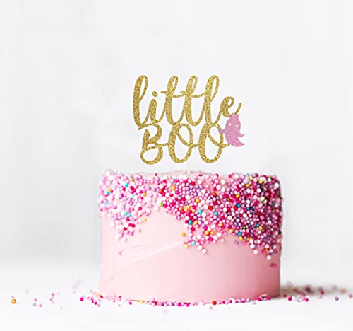 Little Boo Cake Topper with Ghost - Halloween Cake Decorations for Baby Shower, Birthday Party (Black/Pink, Cardstock) - Perfect for Halloween Themed Celebrations and Spooky Desserts