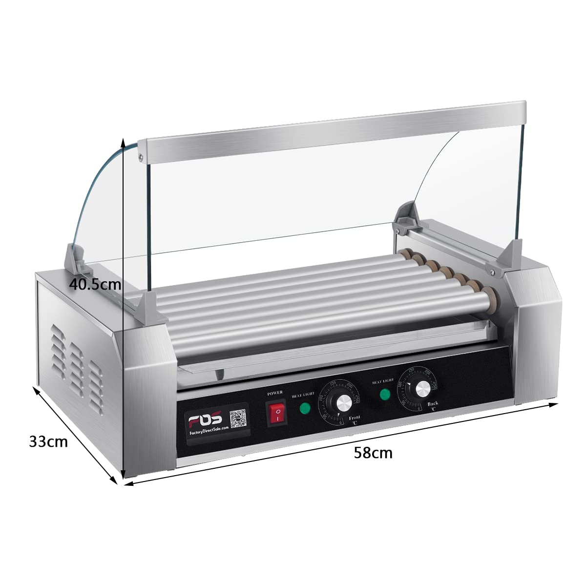 Electric Hot Dog Roller Machine - 18 Hot Dog Capacity, Non-Stick Surface, Removable Stainless Steel Drip Tray & Glass Hood Cover - Commercial Countertop Hot Dog Warmer for Restaurants, Food Trucks & Convenience Stores