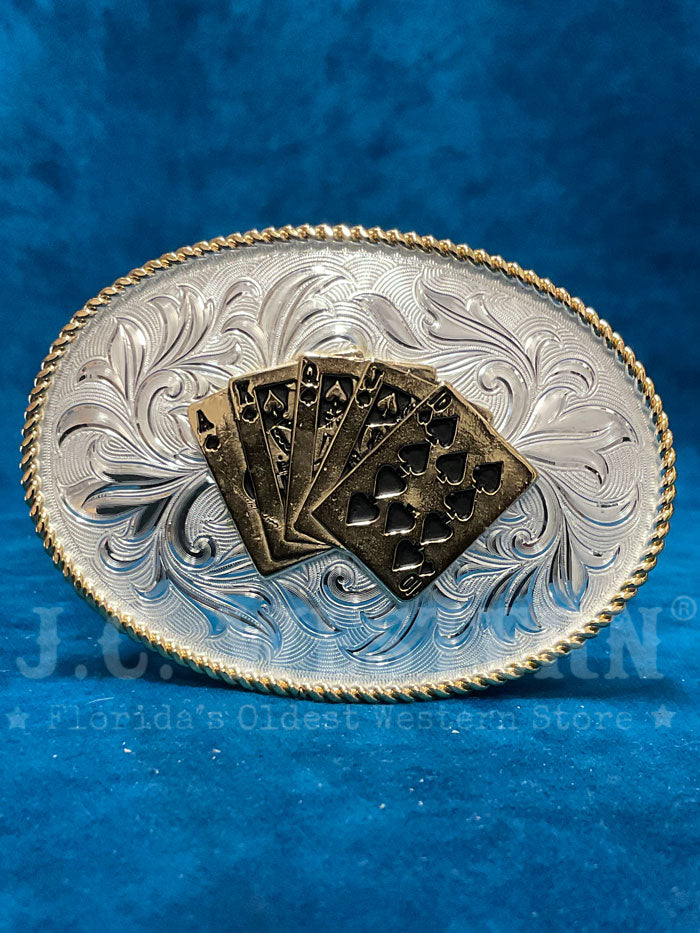 Montana Silversmiths 1256 705 Royal Flush Western Buckle - Genuine Silver Cowboy Belt Buckle for Men - Perfect for Rodeo, Western Fashion & Country Style Outfits