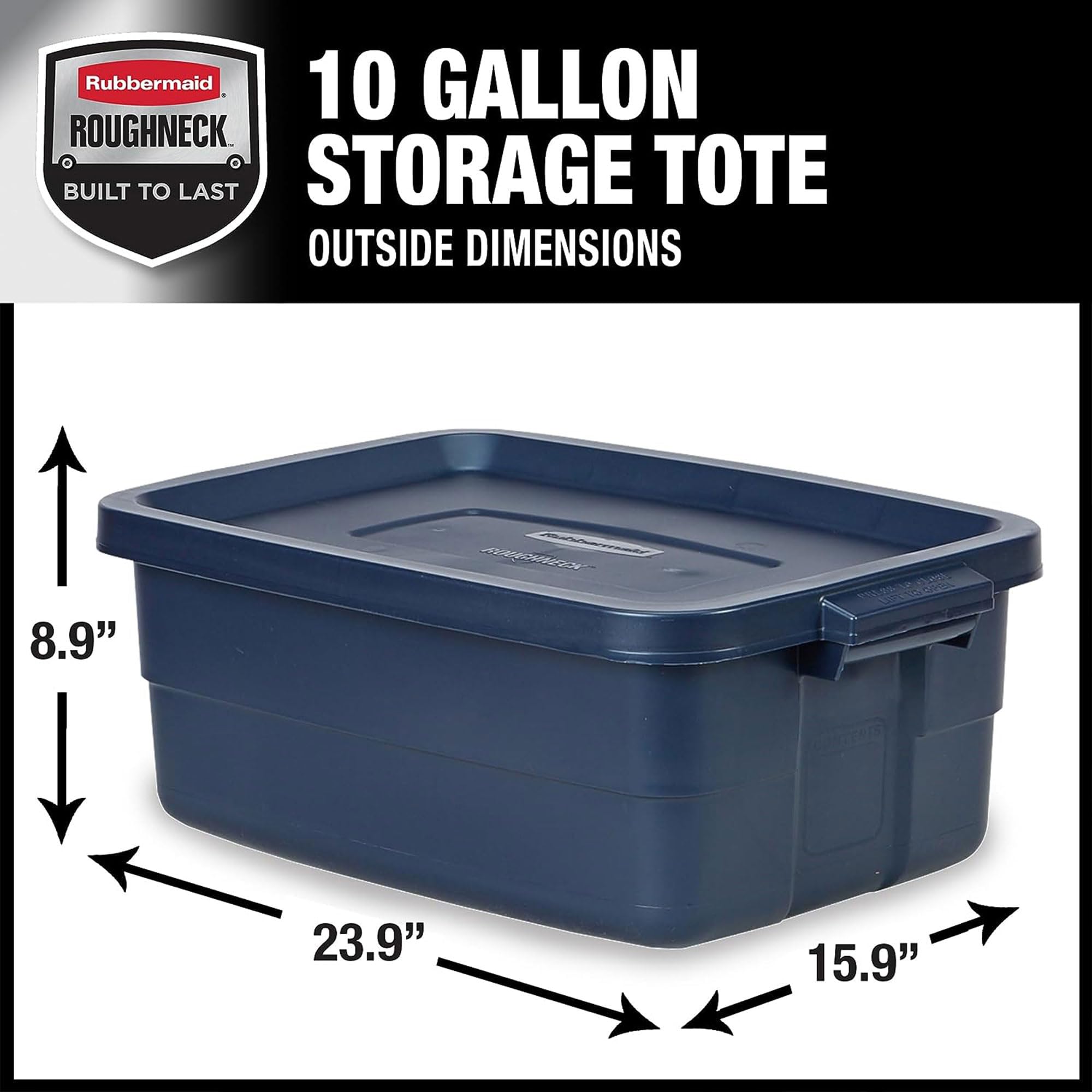 Rubbermaid Roughneck 10 Gallon Storage Totes - Heavy Duty Stackable Plastic Bins with Secure Lids for Home, Garage & Office Organization - Dark Indigo Metallic - Perfect for Seasonal Decor, Toys & Household Storage