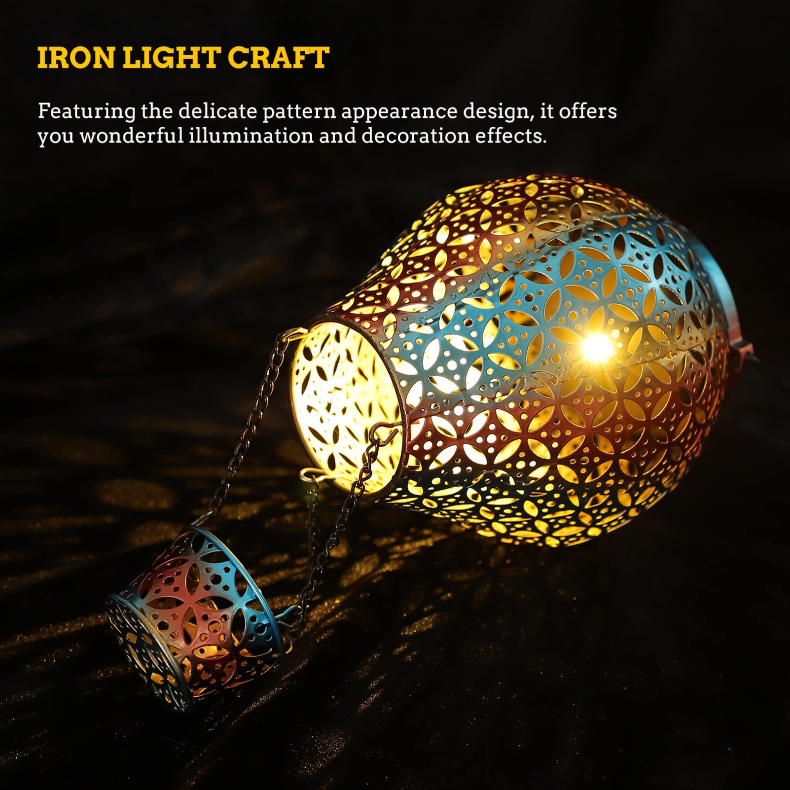 OSALADI Solar Projector Lamp - Outdoor Solar Powered Handheld Lantern for Garden, Yard & Patio | Waterproof Hanging Iron Art Light with Hollow Design | Perfect for Camping, Backyard Decor & Emergency Lighting