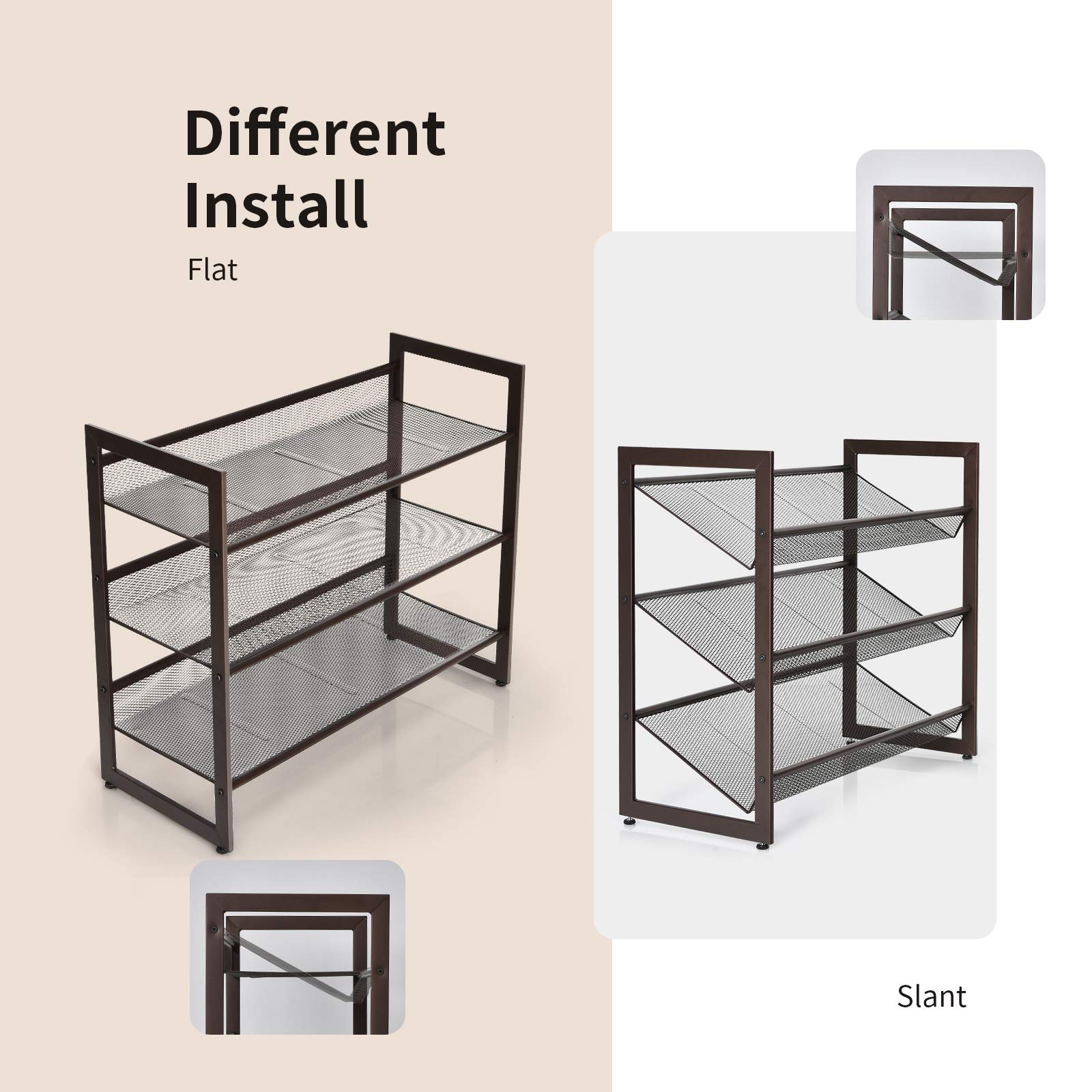 Giantex 3-Tier Metal Shoe Rack Organizer - Adjustable Angled/Flat Mesh Shelves Holds 9-12 Pairs - Freestanding Shoe Storage for Entryway, Closet, Bedroom & Hallway - Space Saving Shoe Organizer for Small Apartments & Dorm Rooms
