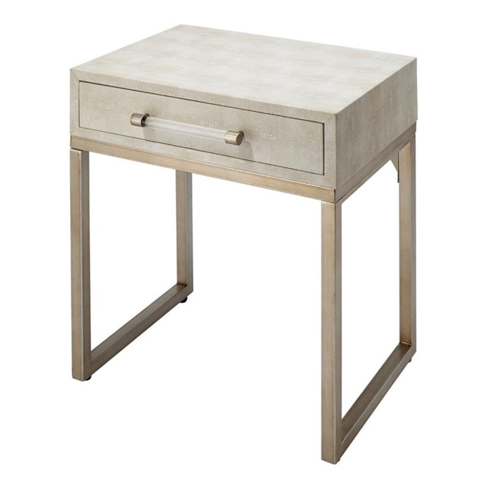 Modern Cream Transitional Side Table - Iron Metal & Faux Leather Accent Table for Living Room, Bedroom, or Office Decor
