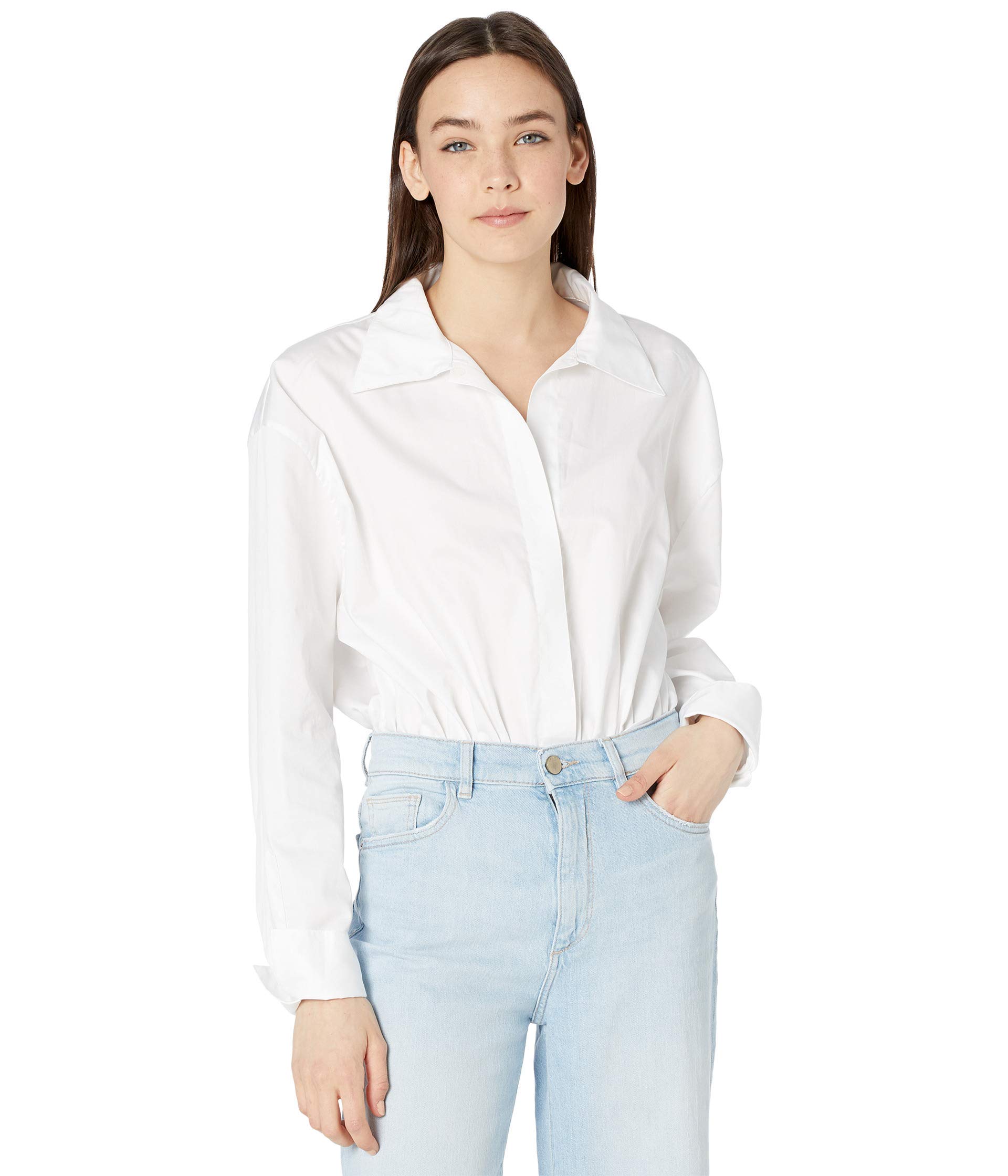 Norma Kamali Women's Boyfriend NK Shirt Bodysuit - Stylish & Comfortable Stretch Cotton Top for Casual Wear, Layering & Night Out