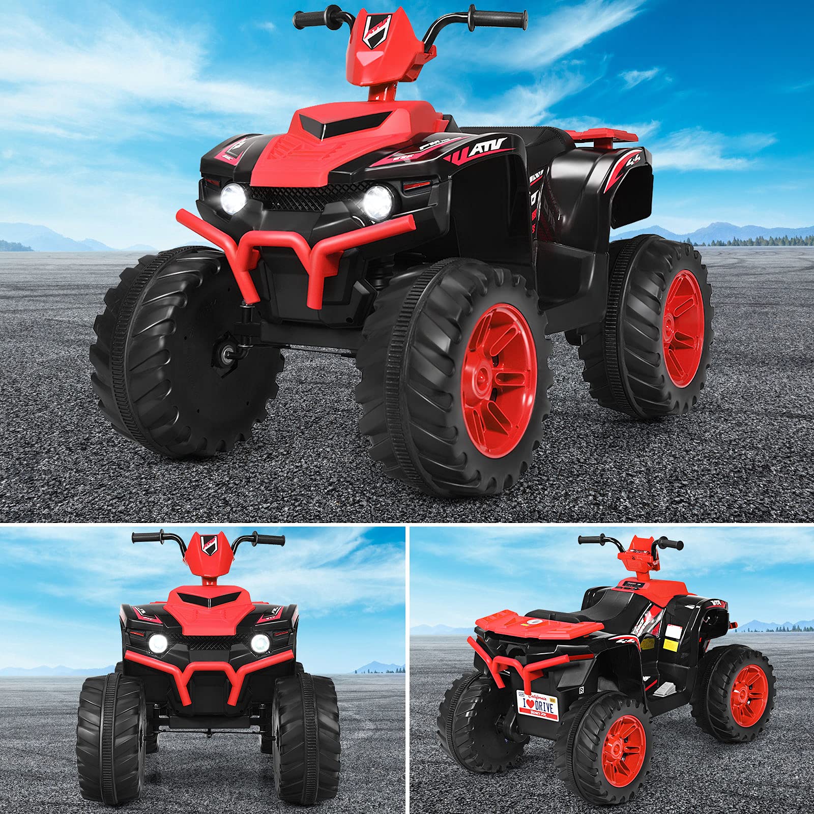 OLAKIDS 12V Kids Ride On ATV Electric Quad - 4 Wheeler Battery Powered Motorized Toy Car for Boys & Girls with LED Lights, Music & Horn - High/Low Speed & Soft Start (Red) - Perfect for Outdoor Play, Backyard Fun & Birthday Gifts