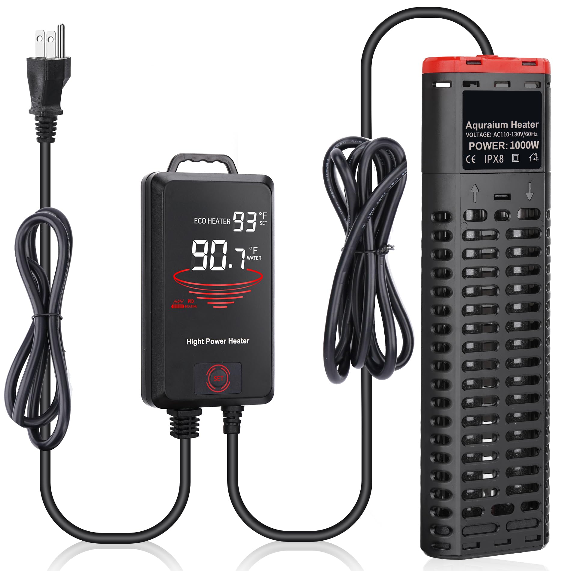1000W Submersible Aquarium Heater with LED Temperature Display - Dual Quartz Tube Fish Tank Heater for 150-300 Gallon Tanks (Saltwater & Freshwater) - Perfect for Tropical Fish, Marine Life & Reef Aquariums