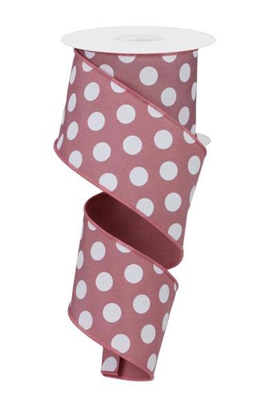 Polka Dots Wired Edge Ribbon - 10 Yards (2.5 Inch, Dusty Rose) | Decorative Gift Wrapping, Bow Making, Wedding & Party Decorations