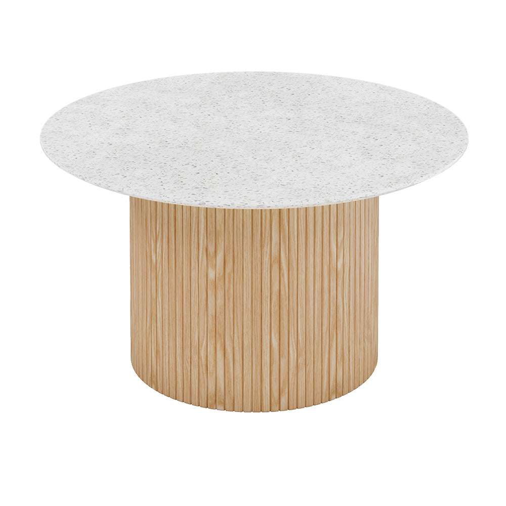 BLANCHE 90cm Round Coffee Table - Modern Terrazzo Stone Top - Perfect for Living Room, Lounge & Office Decor