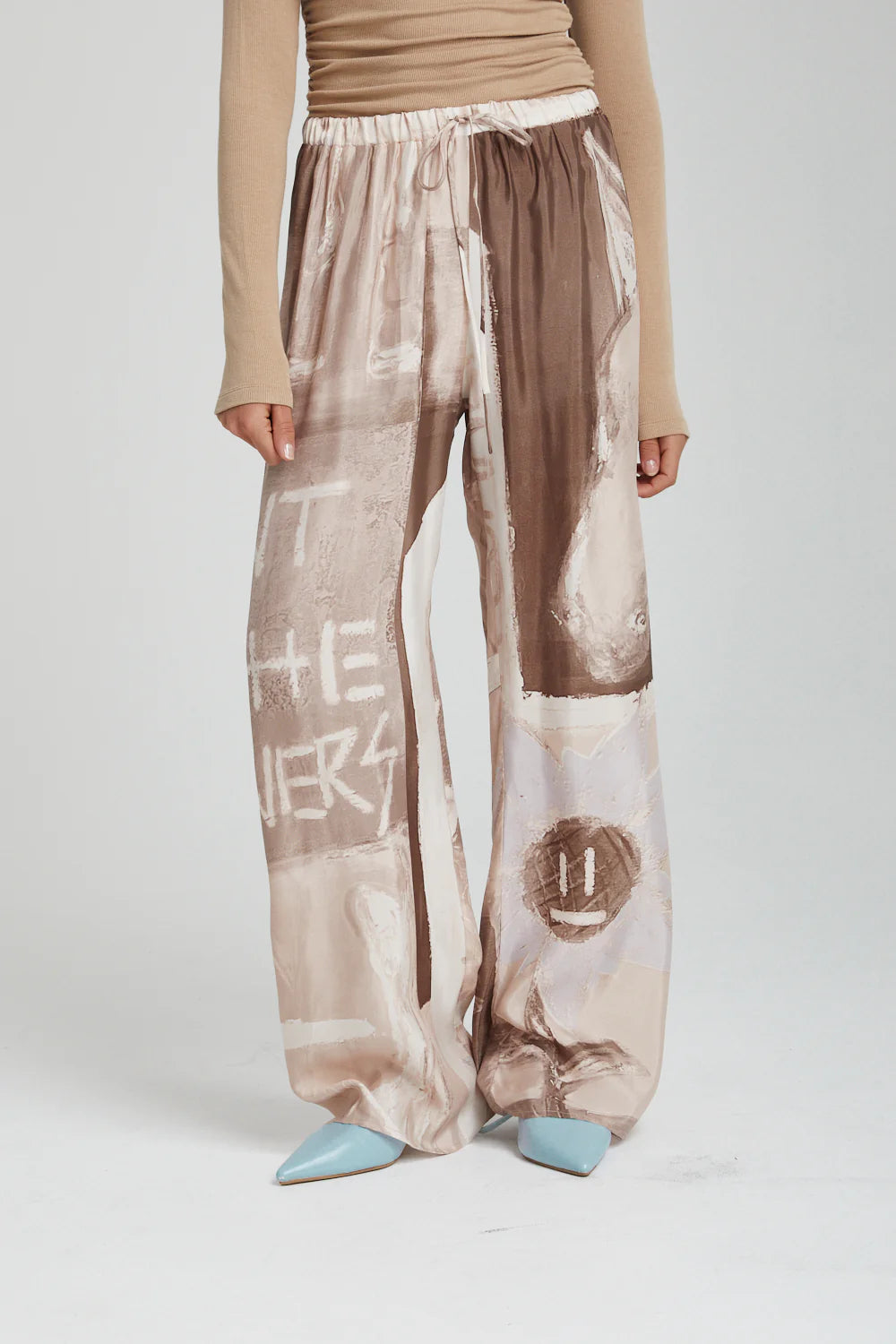 Elastic Waist Pants with Sunflower Wheat Print - Comfortable Stretch Trousers for Women | Perfect for Casual Wear, Work & Travel