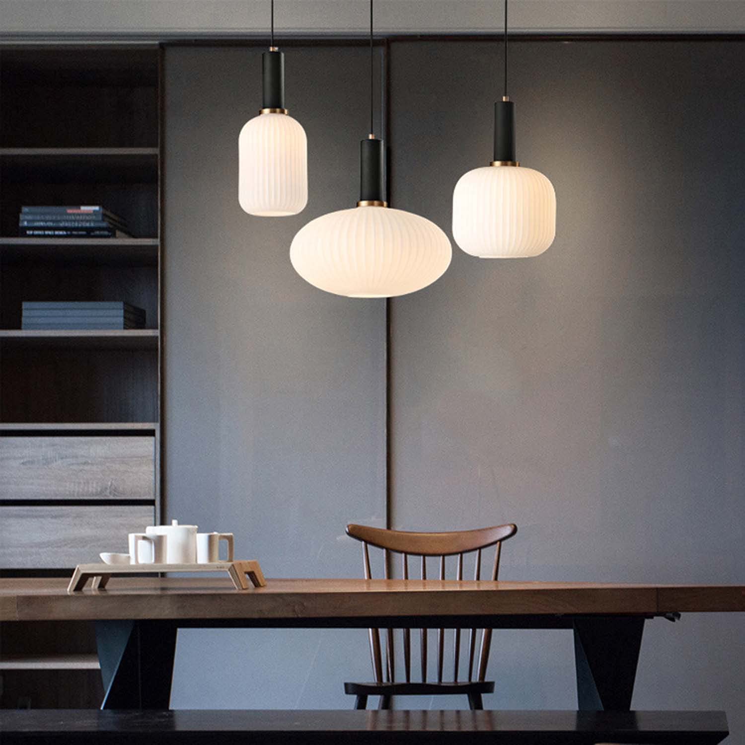 Modern Glass Pendant Light Set - Black Ceiling Hanging Lamp Holder with White Shade (3 Lights) - Perfect for Kitchen Island, Dining Room, and Living Room Lighting