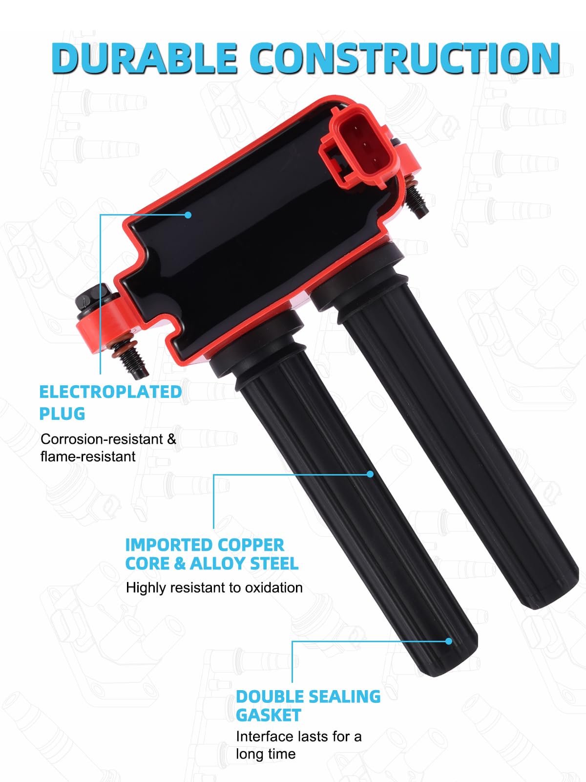 High Performance UF504 Ignition Coil Set of 8 - Compatible with 5.7L 6.1L 6.4L HEMI Engines (2005-2016) - Fits Chrysler 300 Aspen, Dodge Challenger Charger Durango Magnum Ram 1500/2500/3500, Jeep Commander Grand Cherokee - Direct Replacement for GN10616 - Perfect for Engine Tune-Ups & Performance Upgrades