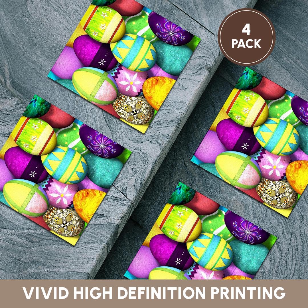 3D Rose Dyed Easter Eggs Ceramic Tile Coasters - Set of 4, Non-Slip Drink Coasters for Easter Decor, Kitchen, Dining Table, and Party Use