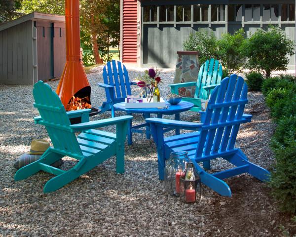 Polywood Classic Folding Adirondack 5-Piece Outdoor Patio Furniture Set - Durable Recycled Plastic Chairs for Garden, Poolside & Backyard Relaxation