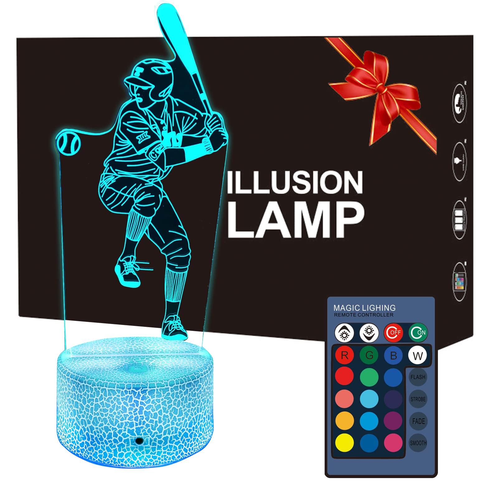 3D Baseball Night Light with Remote & Smart Touch - 7 Colors + 16 Color Changing Dimmable LED Night Light for Bedroom, Nursery, Kids Room | Perfect Birthday & Christmas Gift for Boys, Girls, Kids & Babies | Creates Cozy Ambiance for Bedtime, Reading & Relaxation