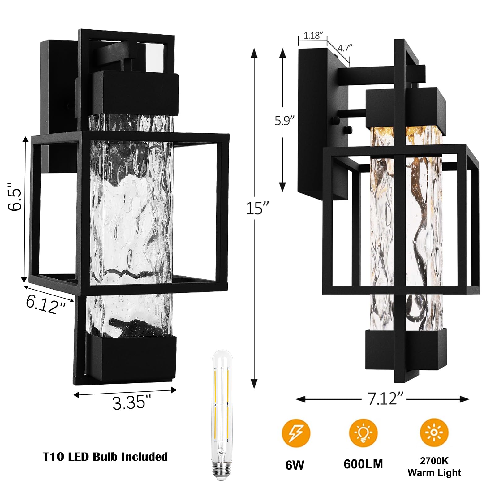 Modern Outdoor Wall Sconce Lights 2 Pack - 15