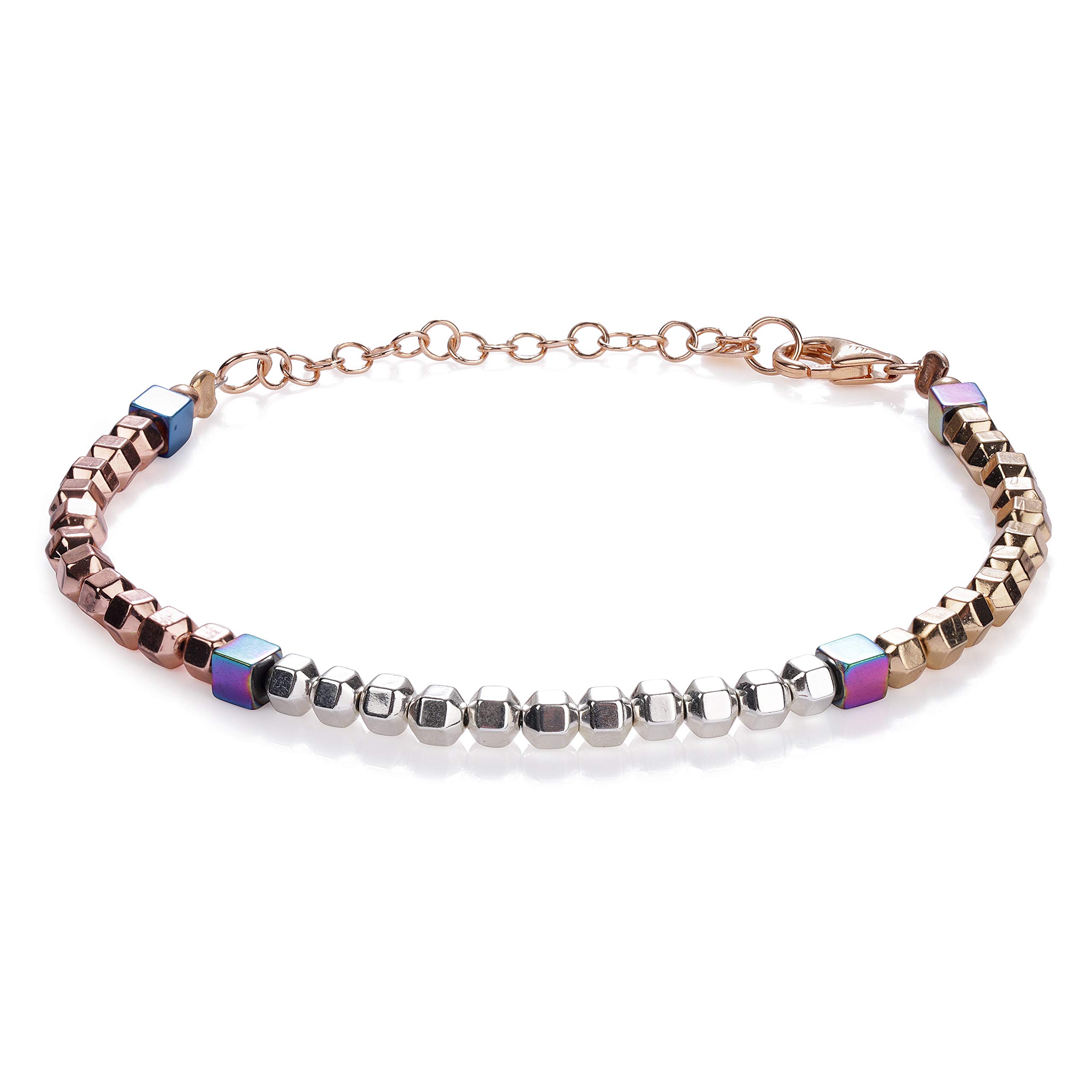 NirvanaIN Women's 925 Rose Gold Chain Lock Bracelet with Real Gemstones - Anniversary, Christmas Gift for Wife, Friend & Family - Perfect for Date Nights, Parties & Special Occasions