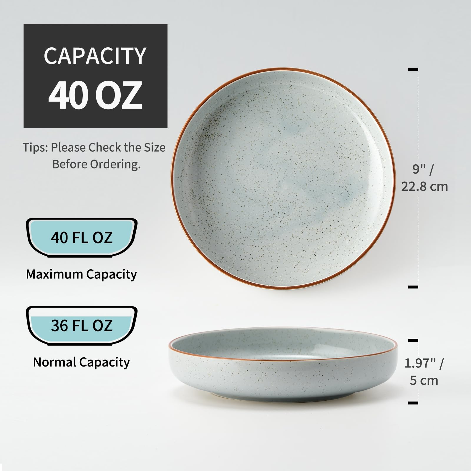 SIDUCAL 40 oz Ceramic Pasta Bowls Set of 4 - Large Microwave & Dishwasher Safe Porcelain Salad Dishes for Pasta, Soup, Salad - Perfect for Mother's Day Gift, Family Dinners & Entertaining (Light Gray)