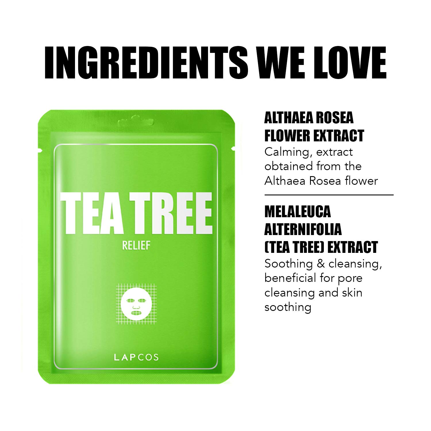 LAPCOS Tea Tree Sheet Mask for Acne & Pore Care - Korean Beauty Soothing Face Mask (5-Pack) | Daily Skincare Routine & Spa Night Essential