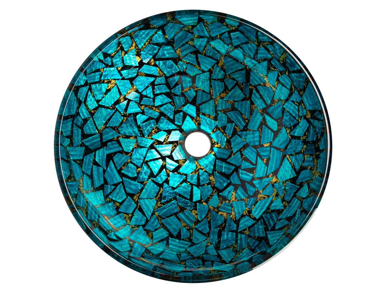 Blue and Gold Mosaic Round Glass Bathroom Vessel Sink - Modern Handmade Artisan Sink for Powder Rooms, Guest Baths & Luxury Home Decor