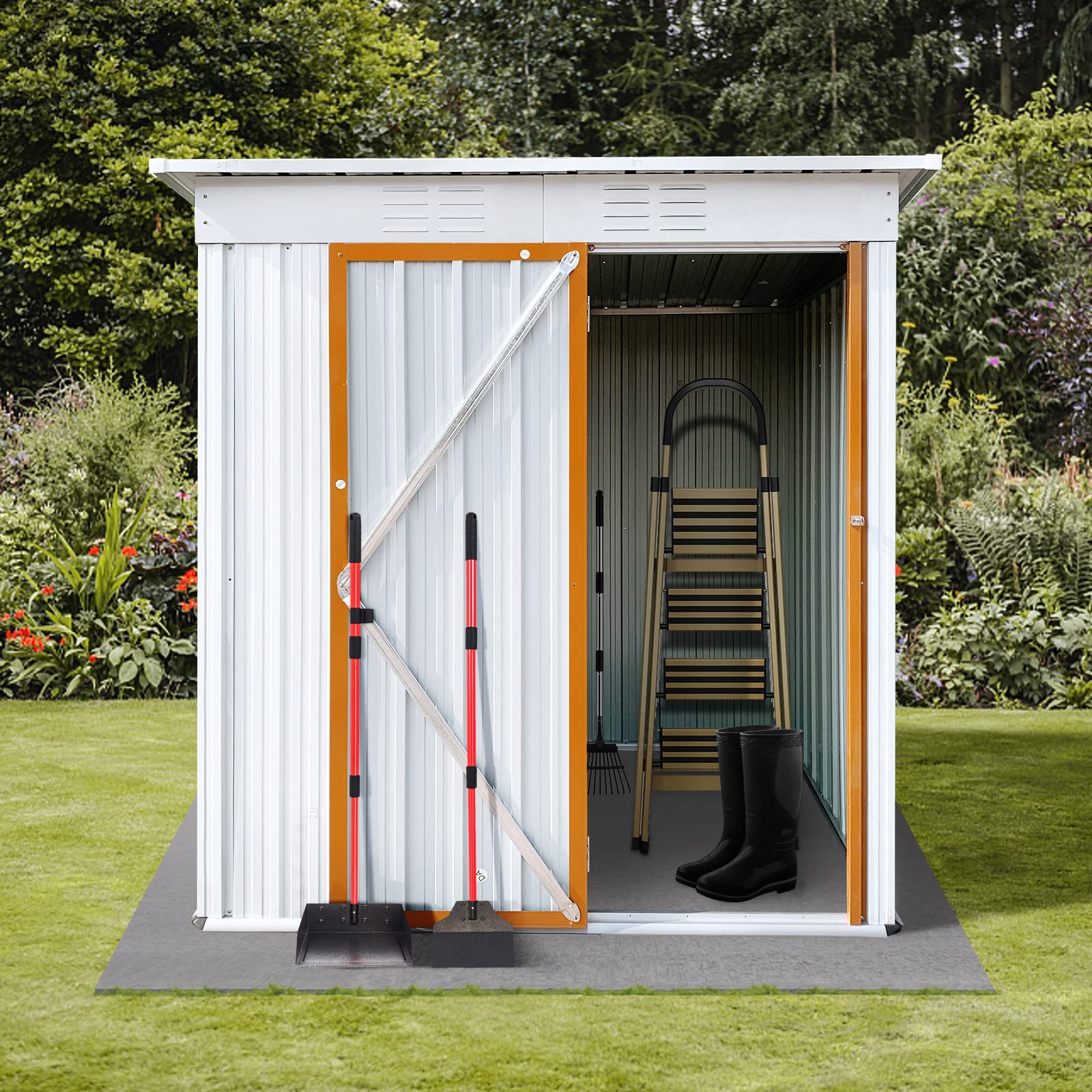 5FT x 4FT Metal Outdoor Storage Shed - Anti-Corrosion Utility Tool House with Lockable Door & Ventilation, Waterproof Garden Shed for Backyard, Patio, Lawn (White & Yellow) - Perfect for Storing Gardening Tools, Lawn Equipment & Seasonal Items