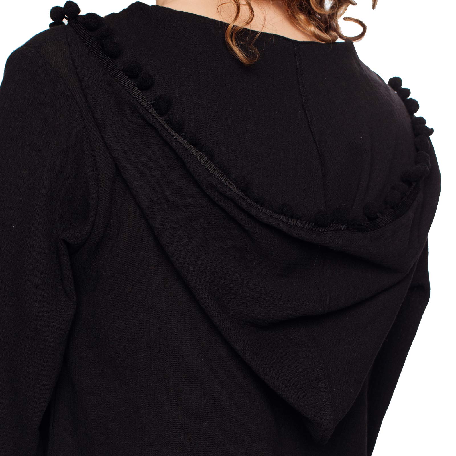 J & Ce Women's Long Sleeve Hooded Cotton Beach Cover-Up - Lightweight Swimwear Cover Dress for Summer Vacation, Pool Party & Beach Outing (Black, Large)