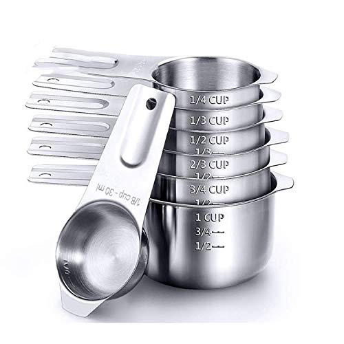 Premium 7-Piece Stainless Steel Measuring Cups Set - Accurate Kitchen Measuring Tools for Baking, Cooking & Food Prep - Essential Utensils for Home Chefs & Bakers